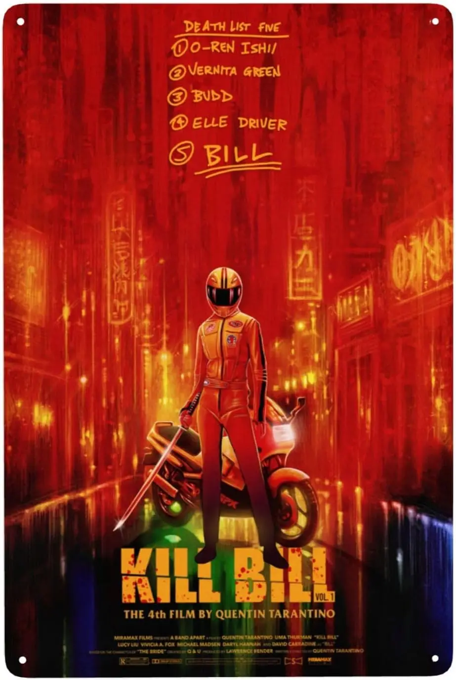 Kill Bill Movie Death List Fine Metal Posters Tin Signs Wall Art Horror Vintage Movie Posters for Wall Decor Aesthetic 8x12 sign