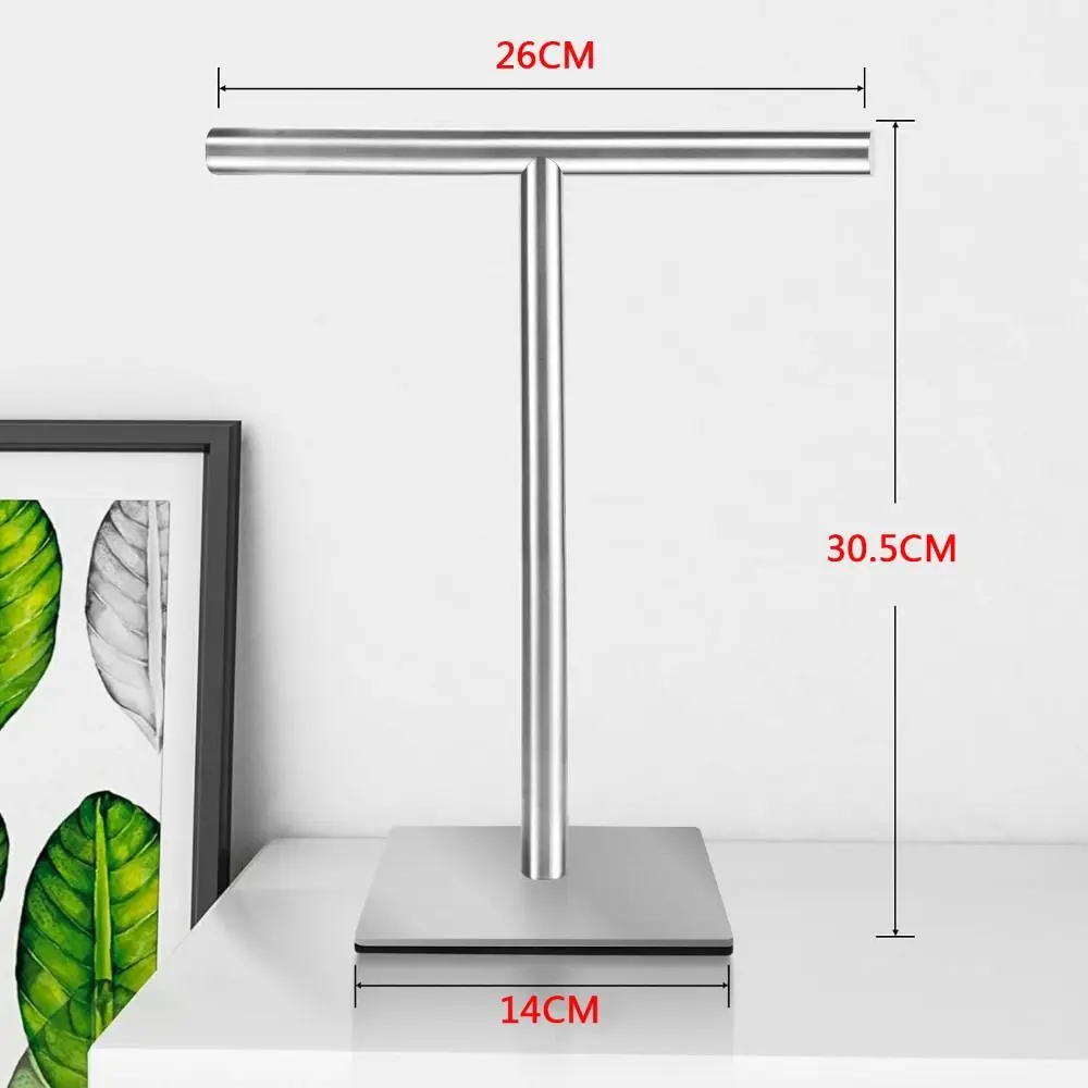 Stainless Steel Bath Towel Stand T-Shape Movable Towel Bar Rack Rustproof Creativity Hand Towel Holder Countertop