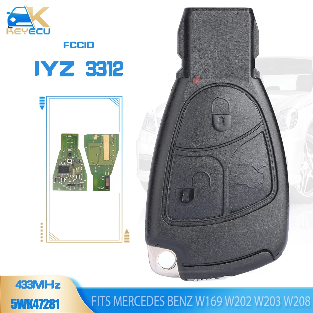 KEYECU FCCID: IYZ 3312 Smart Remote Key 433Mhz NEC 2 Button / 3 Button Fob for Mercedes Benz W169 W202 W203 W208 W210 W245