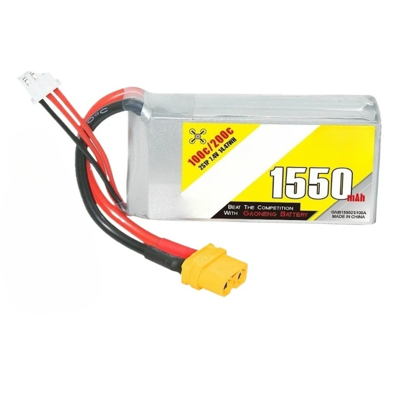 1550mAh 7.4V For Remote Control Car Model Aircraft Model FPV High Rate Polymer Lithium Battery with XT60 Plug 2S 100C