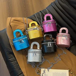 New Bright PU Mini Bucket Bag Fashionable Girl Chain Crossbody Bag Small Zero Wallet Children's Bag