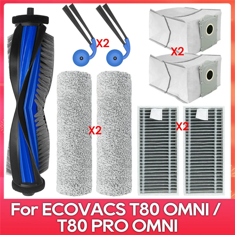 B38B-For ECOVACS T80 PRO OMNI / T80 OMNI Vacuum Parts Main Roller Mop Cloth Side Brush Dust Bag HEPA Filter Accessories