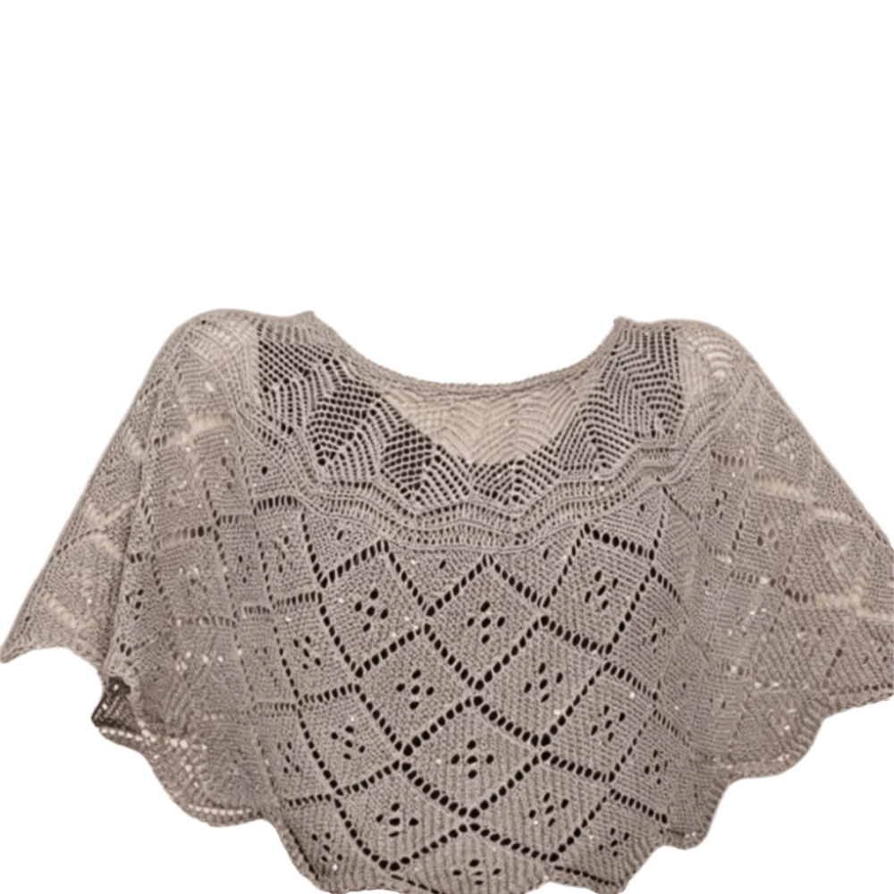 Fashion Pullover Style Crochet Shawl Pearl Brooch Vintage Knitted Beach Cover-up Solid Color Breathable Hollow Out Shawl Summer