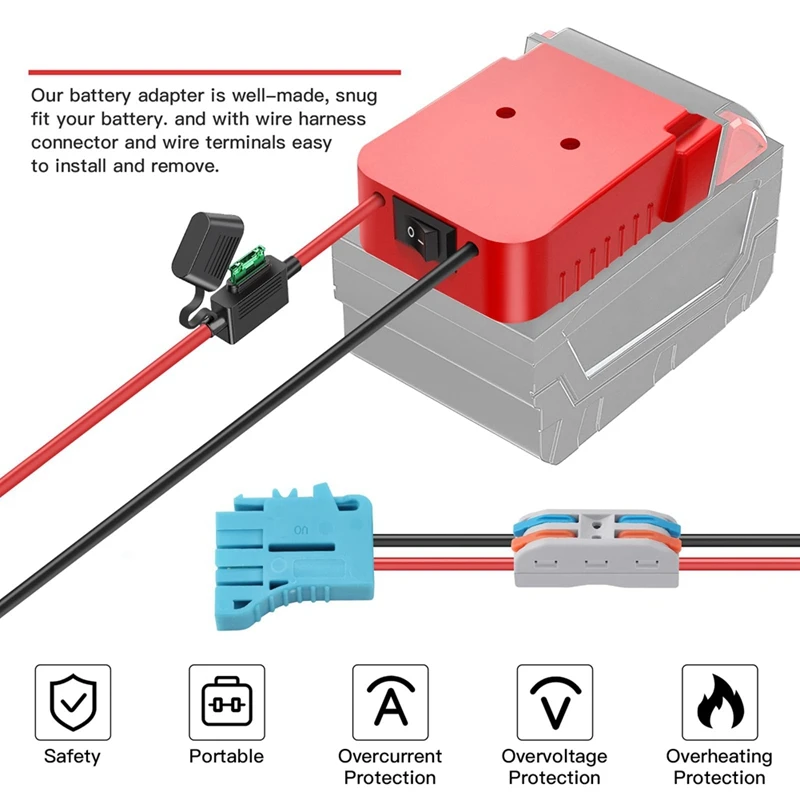 Battery Adapter Adapter For Milwaukee M18 18V Power Wheels Battery Converter Kit With Fuse & Switch