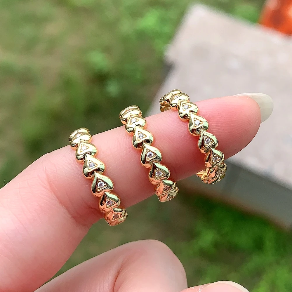 micro pave Full Heart Shaped Circle Band Gold Color Fashion Hoop Earring Ear Cuff Finger Rings 2024 Valentine's Day Gift Jewelry