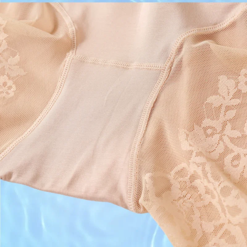 Bragas de Material Modal para mujer, pantalón de protección de 50-115Kg, cintura alta, deporte, vientre ajustado, bragas sin costuras, frotar el muslo, encaje Sexy