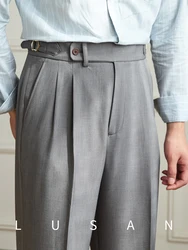 Business Commuter All-match Wide-leg Casual Pants Breathable Non-ironing British High Waist Loose Western Pants for Men
