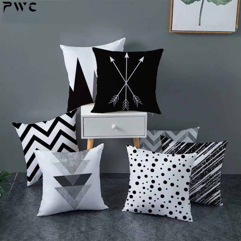 

Geometric Pattern Cushion Cover Black White Soft Throw Pillow Cover Decorative Sofa Pillow Case funda cojin Christmas