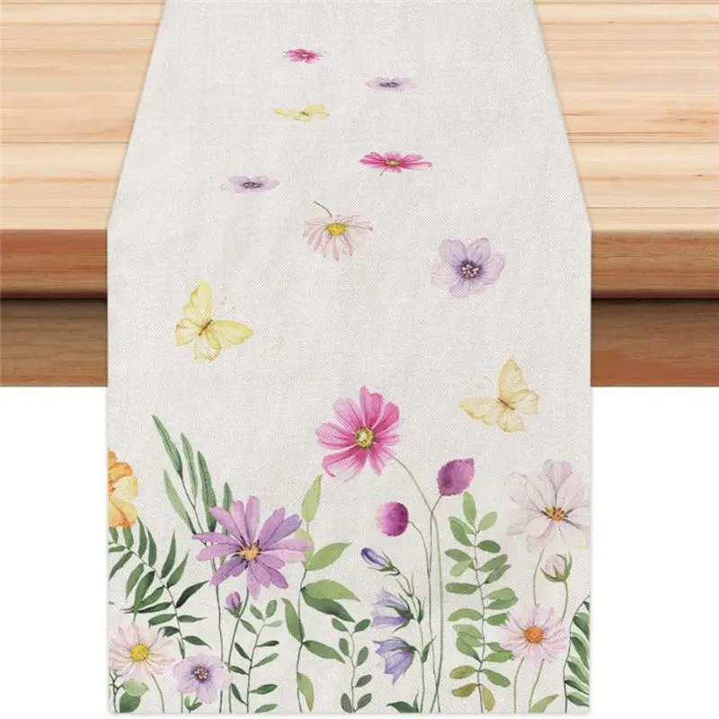 Rank! 2PCS Flower Butterfly Spring Table Runner, Seasonal Summer Kitchen Table Decoration Indoor Holiday Party Decor