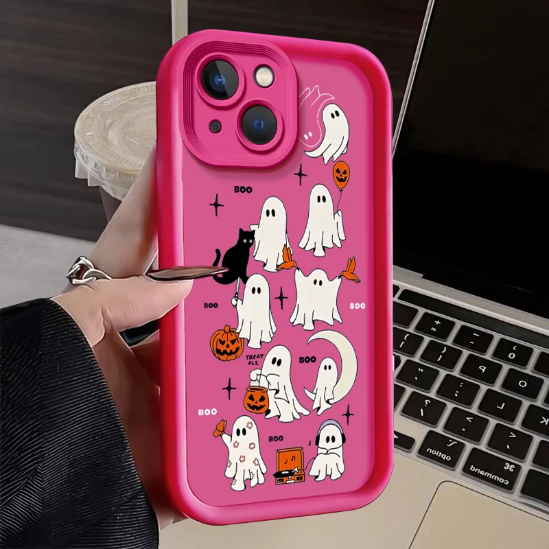 Sky ladder painting Halloween full screen pumpkin ghost little ghost Phone Case For iPhone 11 12 13 14 15 pro max