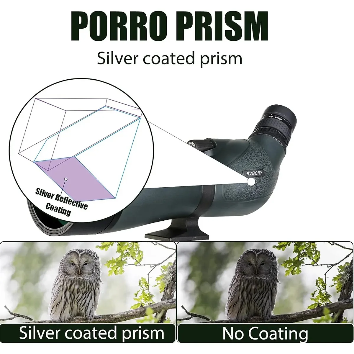 Svbony SV19 HD Spektiv 20-60X80 mit FMC Porro-Prisma, vollständig mehrfach beschichtetes Teleskop für Zielschießen, Vogelbeobachtung, Camping – Detail 3