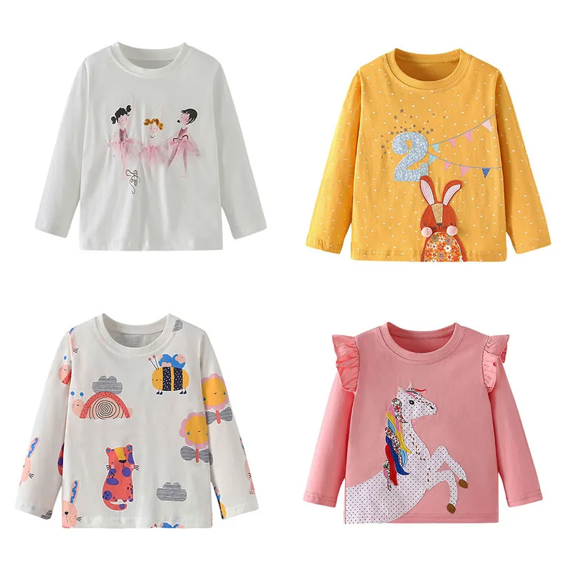 Jumping Meters Unicorn Long Sleeve T-Shirt for Girls Toddler Animal Blouse Kids Tees Tops Baby Costume Clothing
