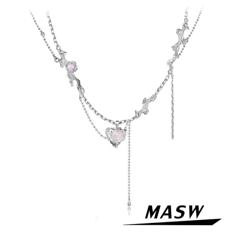 MASW Original Design Pink Love Necklace Sweet Cool Spice Girl Peach Heart Necklace