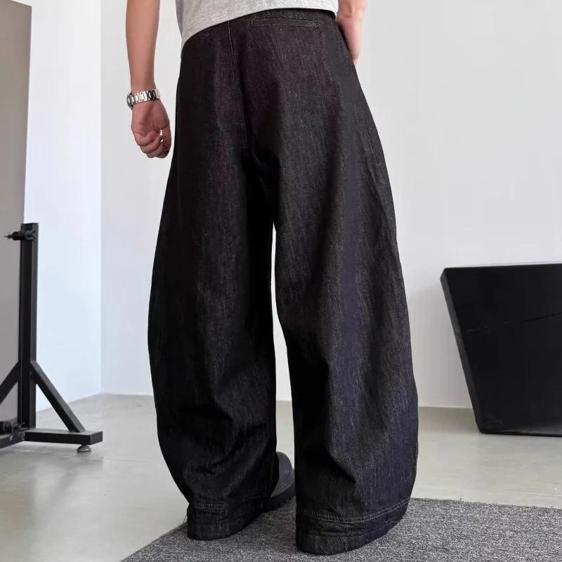 Unisex Curved Blade Baggy Jeans Street Black Raw Denim Oversized Wide Leg Banana Pants Vintage Minimalist Hip Hop Denim Trousers