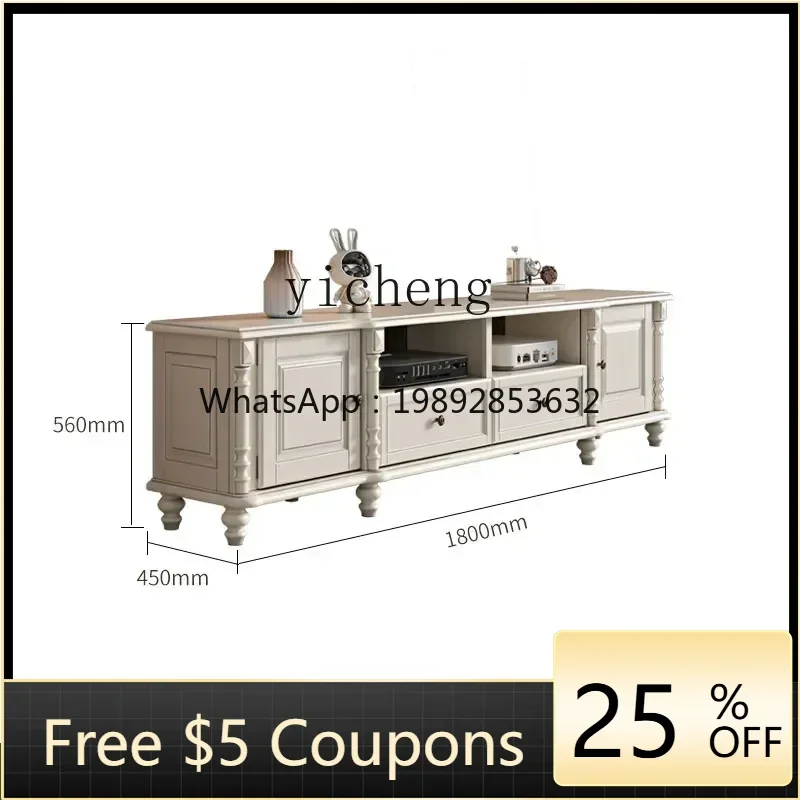 

U6 cream wind white all solid wood TV cabinet coffee table combination living room furniture log simple