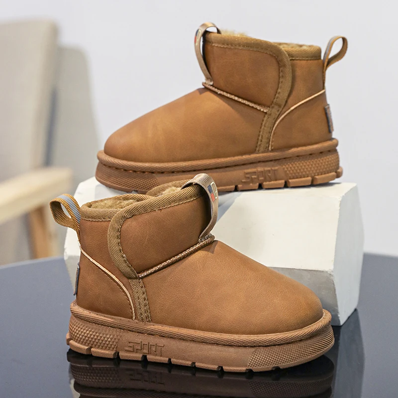 

2026 зимние ботинки из искусственной кожи для детей, непромокаемые толстые теплые плюшевые ботинки для девочек, зимняя хлопковая обувь из искусственного меха для детей-подростков