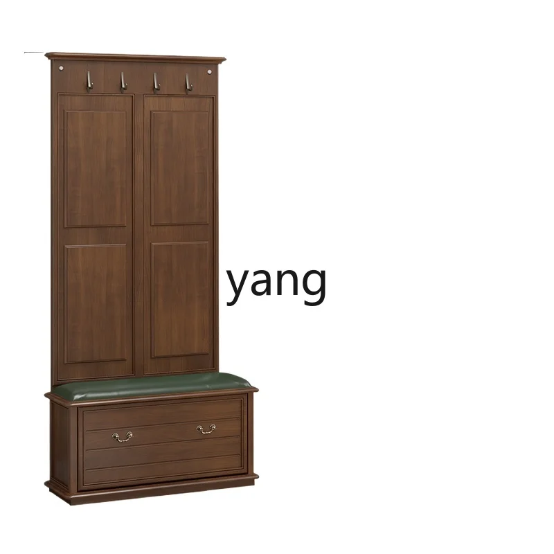 

Yjq Solid Wood Shoe Changing Stool Clothes Rack Integrated with Mirror Home Doorway Entrance Cabinet Tilting Storage