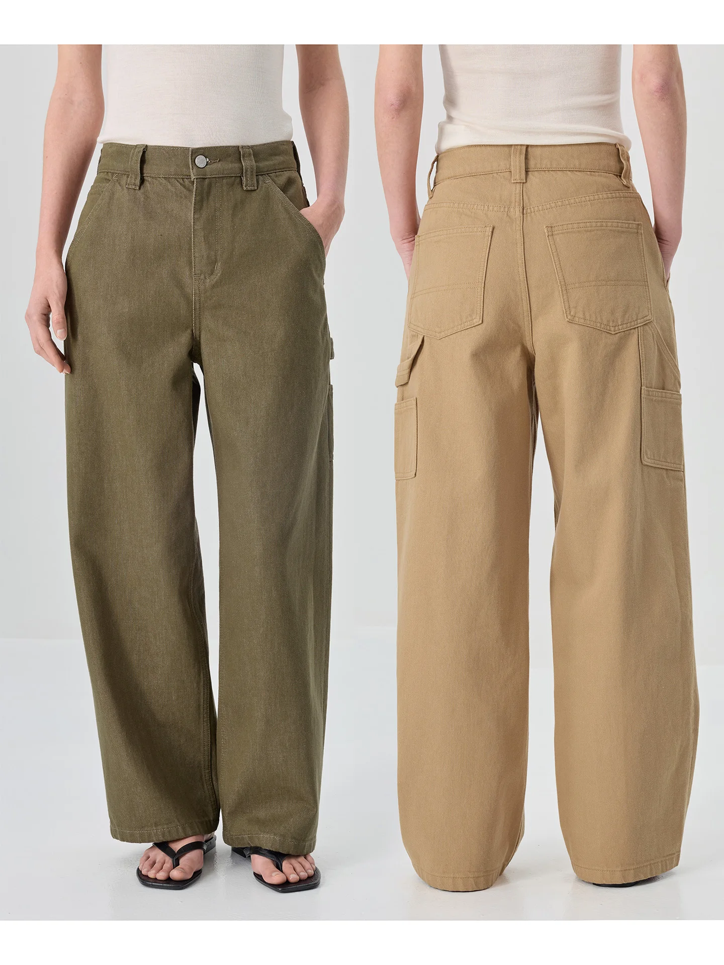 

Color Woven Pure Cotton Workwear Jeans Women's Khaki Casual Pants Loose Straight Leggings Slimming Long Trousers