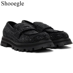 High Quality Black Slip on Loafers british Style Rhinestone Men Casual Shoes Wedding Party Business Dress Shoes