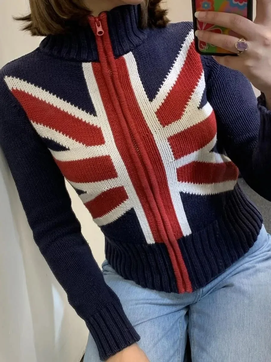 

Y2K свитер на молнии, повседневный длинный облегающий топ в полоску в стиле панк, женский вязаный кардиган, осень 2024, модная женская одежда премиум-класса