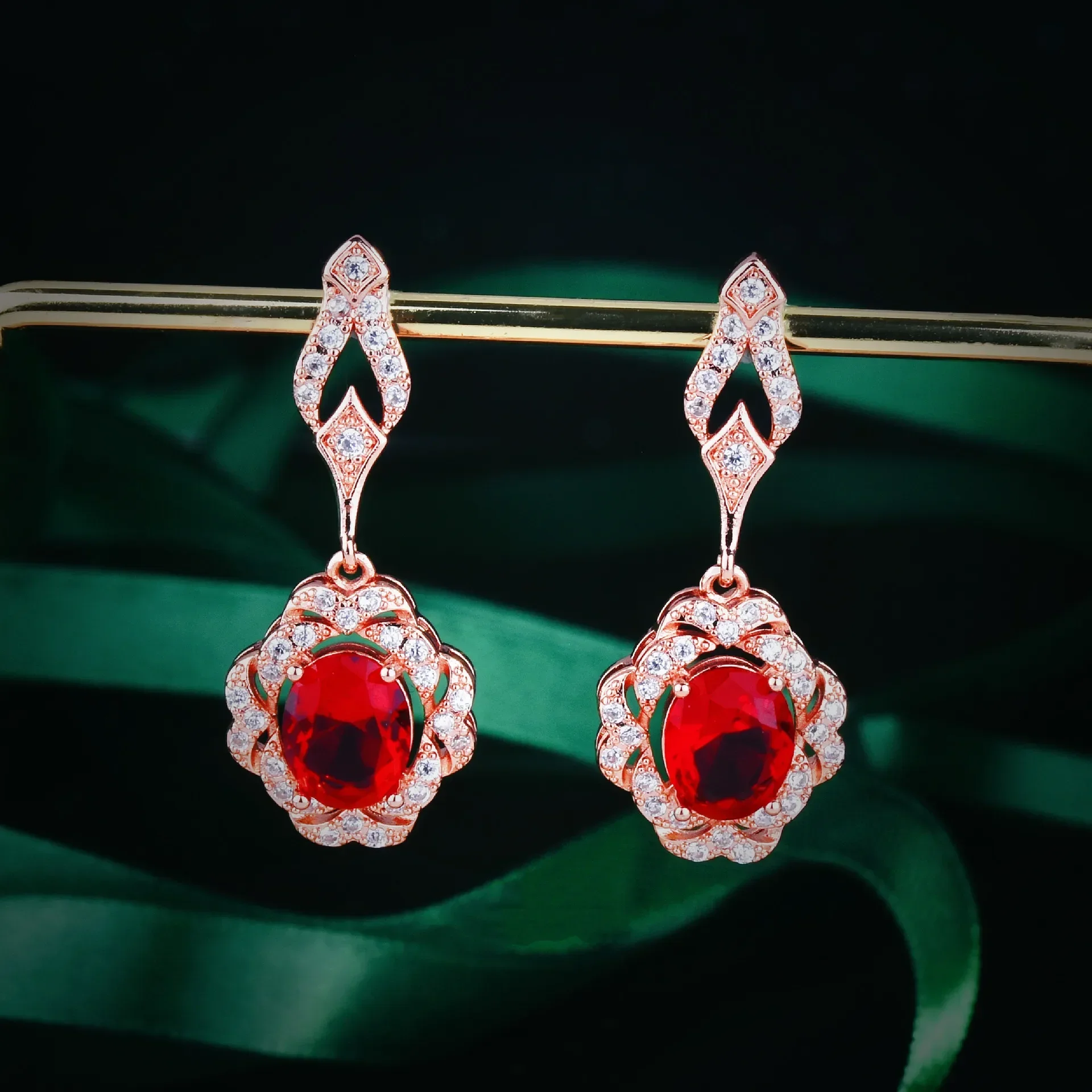 Pendiente de oro rosa de 14K auténtico, joyería de rubí, piedras preciosas para Mujer, pendientes geométricos de gota de oro rosa, Aros Mujer Oreja Orecchini para Mujer