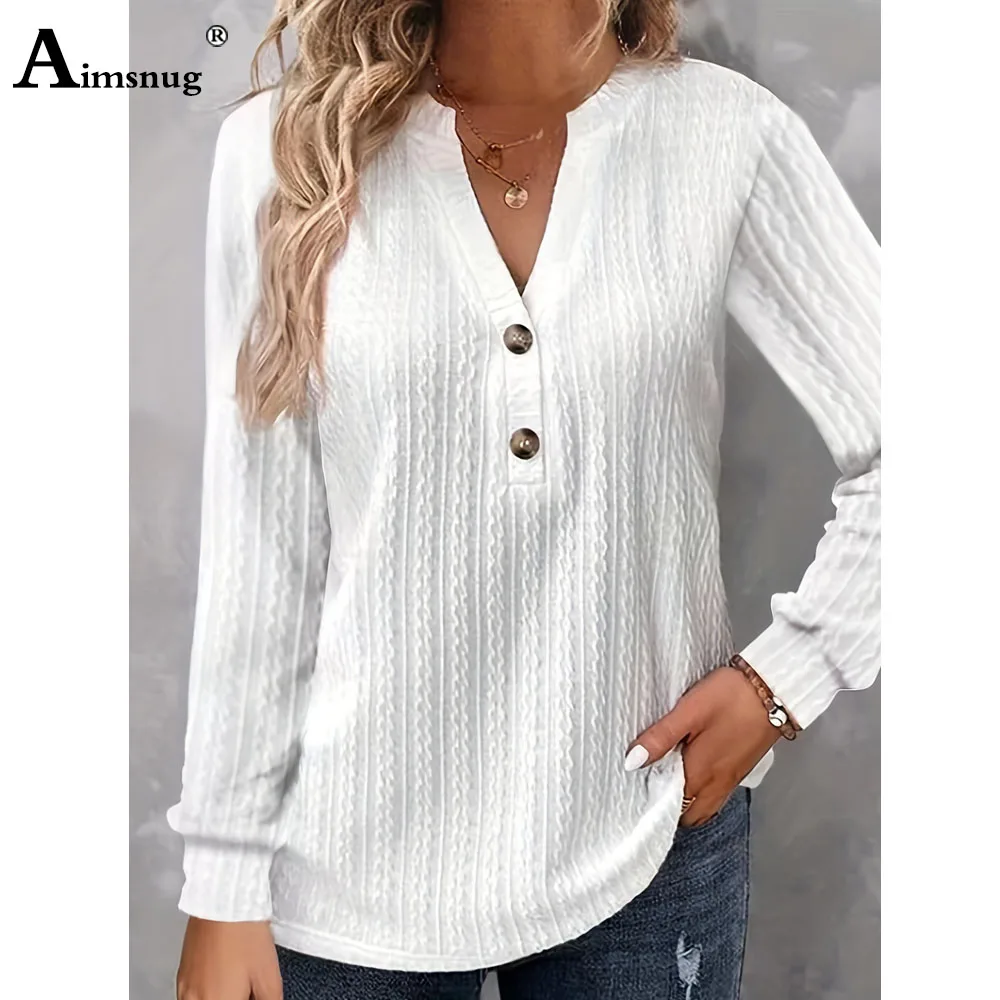 2024 New Autumn Elegant Fashion V-neck Top Women Casual Buttons Up Shirt Female Wave Cut T-shirt Womens Clothing Plus Size S-5XL