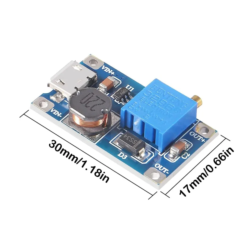 10 шт. MT3608 Регулируемый повышающий модуль, регулятор напряжения Micro USB Type-c, вилка 2 В-24 В до 5 В-28 В, 2 А, повышающий преобразователь постоянного тока в постоянный