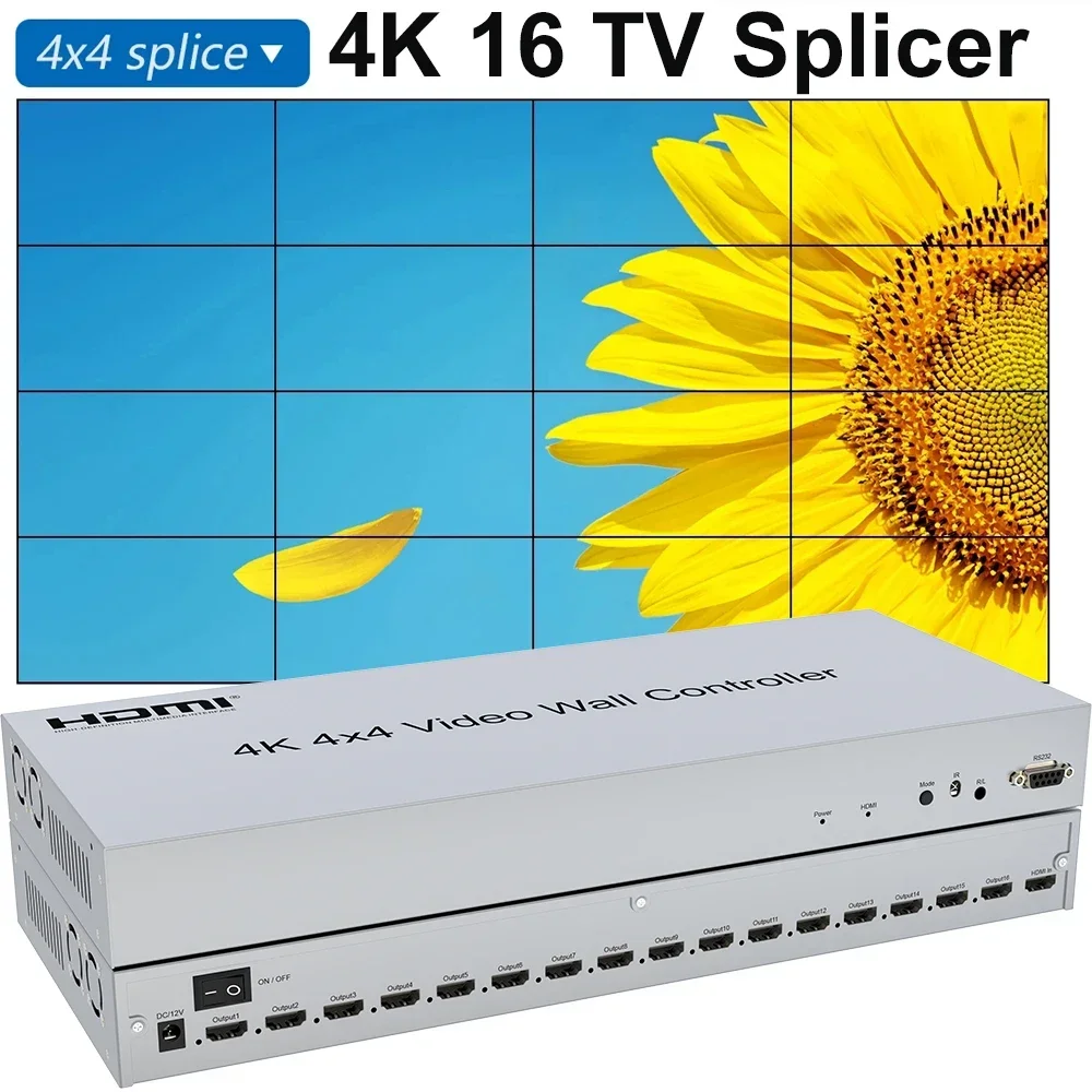 4K 4x4 HDMI Video Wall Controller 2x2 3x3 3x4 3x5 Multi Screen Stitching Processor 2 3 4 6 8 9 12 15 16 TV Splicing Box Splicer