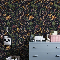 Dark Blue Retro Floral PVC Wallpaper Vintage Peel And Stick Vinyl European Style Baroque Wall Deocr Furniture Cabinet Sticker