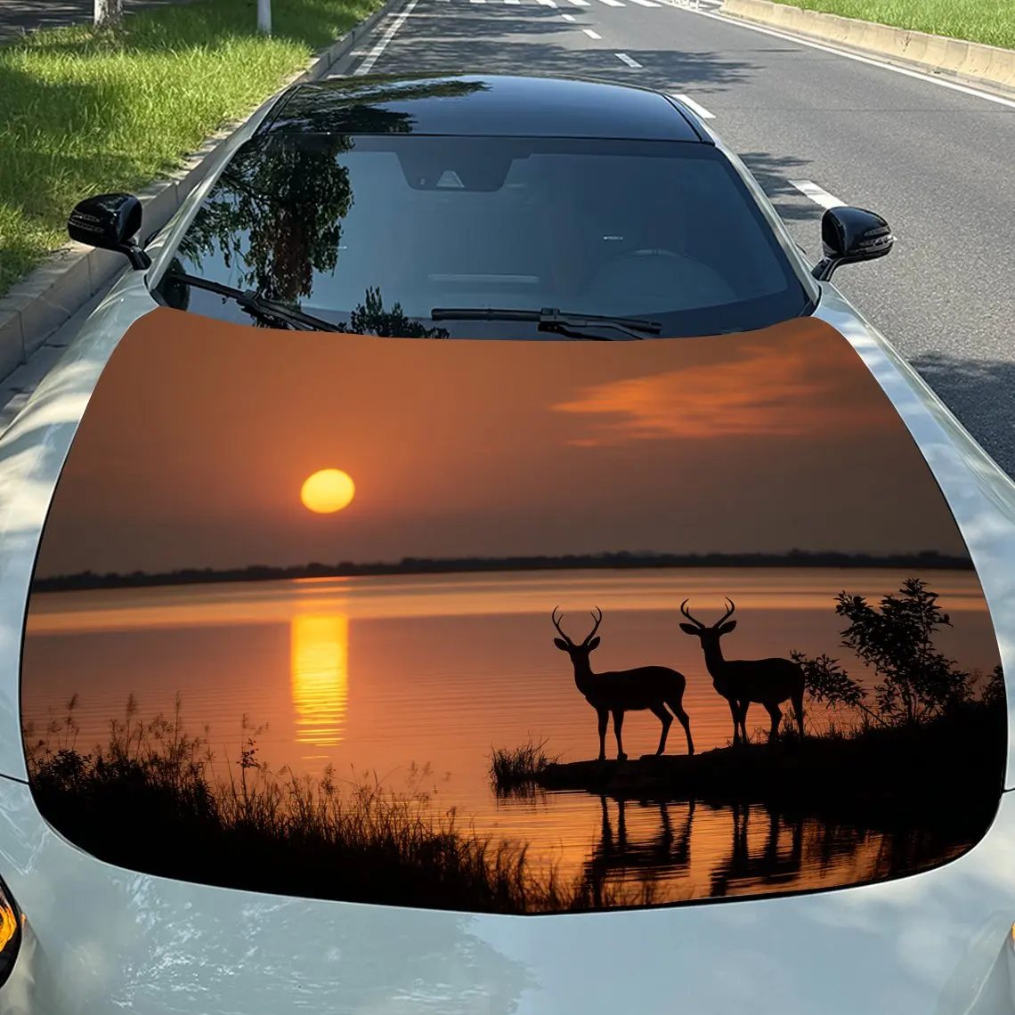 

Silhouette Deer Design Car Hood Wrap Colorful Vinyl Waterproof Sticker For Trucks, Decorative Bonnet Graphics And Auto Accessori