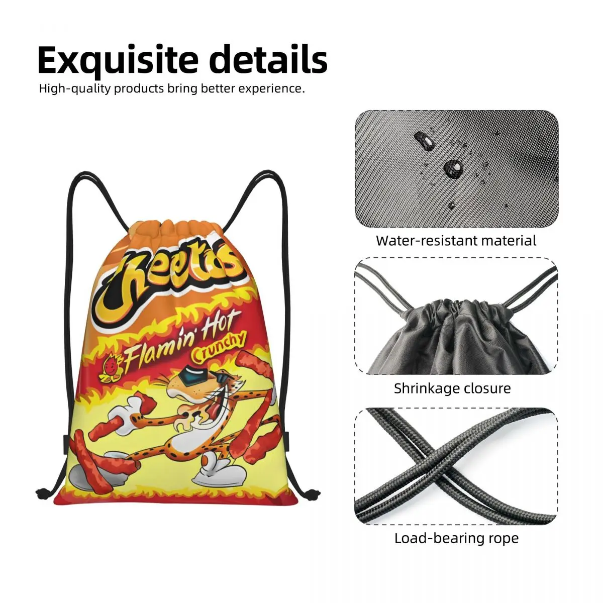 Funny Snacks Pattern Drawstring Backpack Sports Gym Sackpack Potato Chips String Bag for Cycling