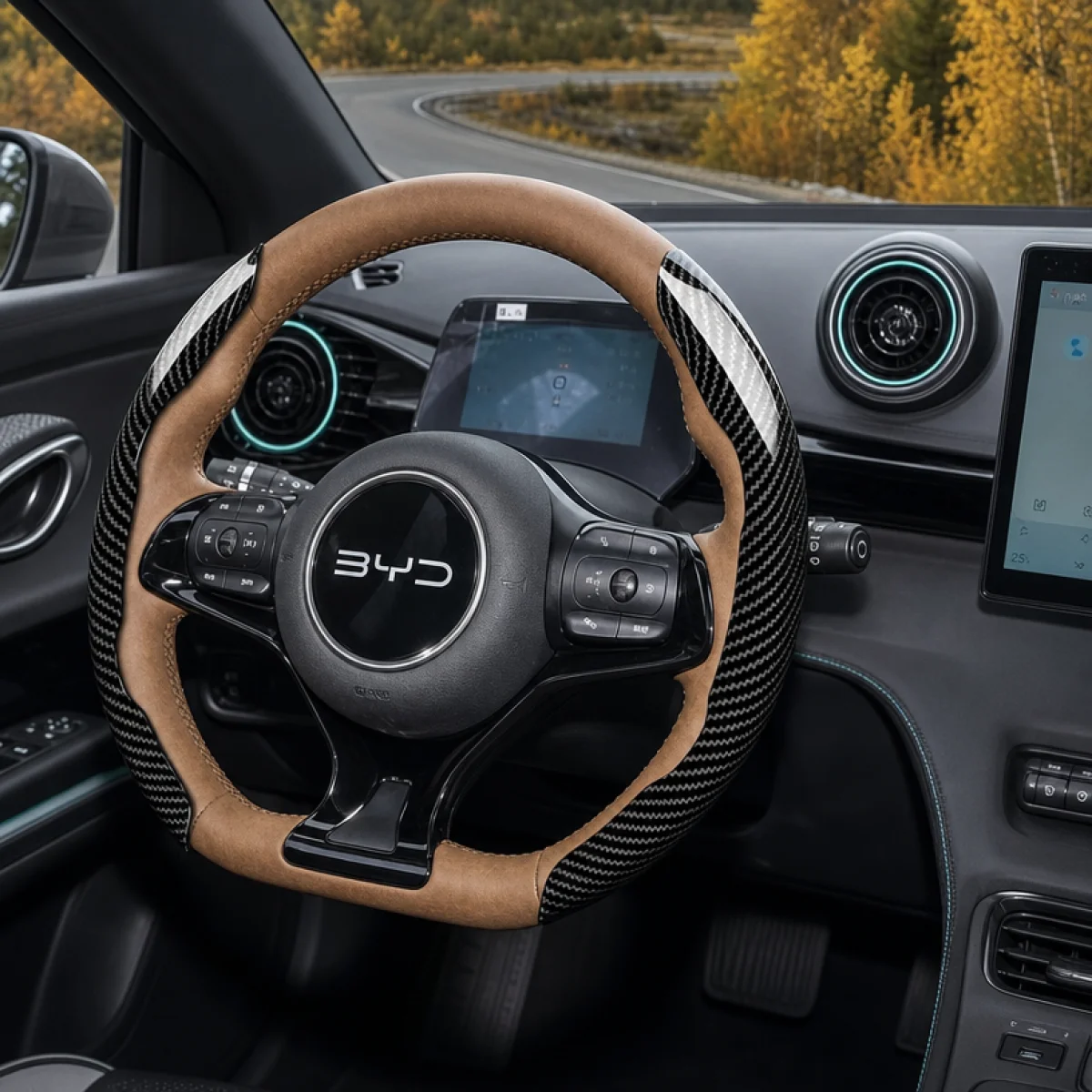 For Byd Perforated Leather Steering Wheel Cover Non-Slip Sweat-Absorbent Breathable