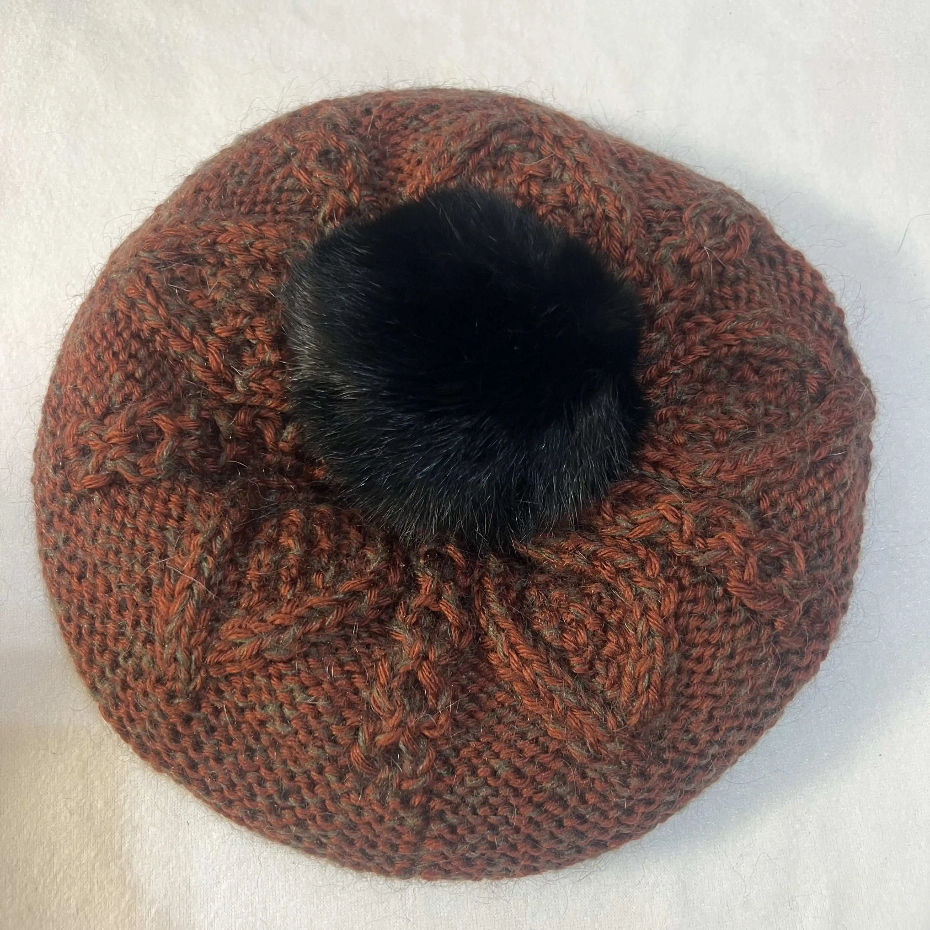 Warm Handmade Winter Beret Womens Yarn Knit Hat Rabbit Fur Pompom for Countryside Weekend Escapes and Streetwear Outfit Styling
