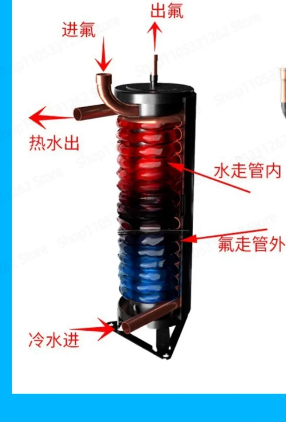 3-9HP Heat Exchanger Shell and Tube Condenser Evaporator Receiver for Heat Pump