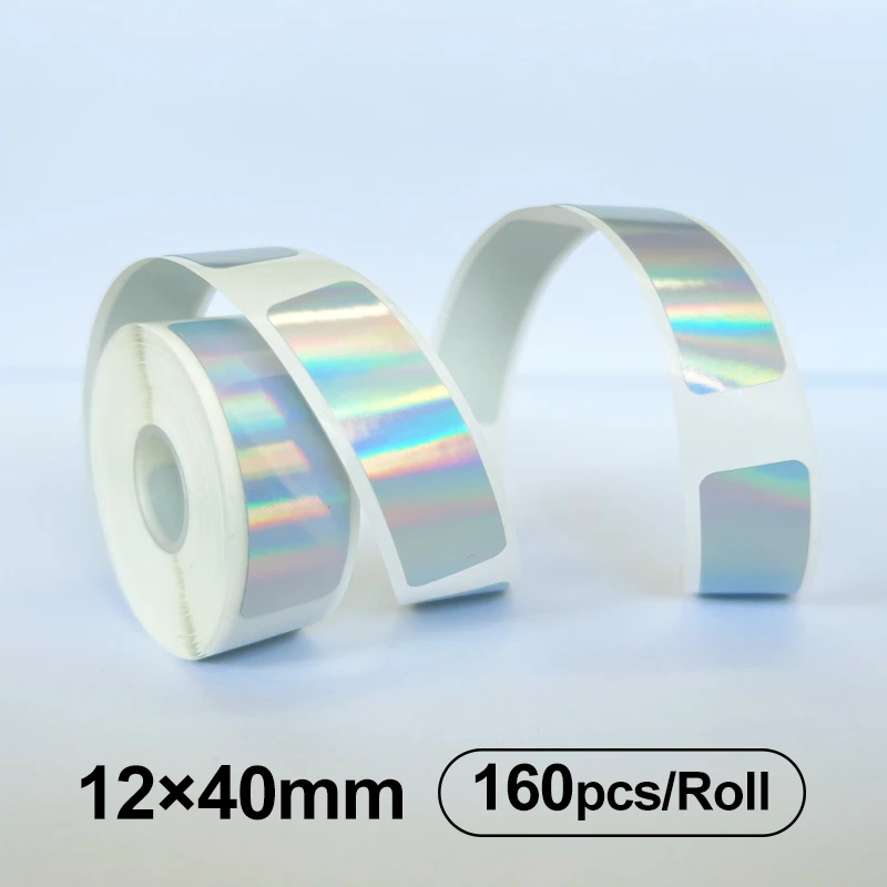 160 قطعة شريط ملصقات حراري ليزر ثلاثي الأبعاد لامعة ذاتية اللصق لفة قابلة للطباعة ورق لاصق متين فضي اسم علامة هدية للحفلات