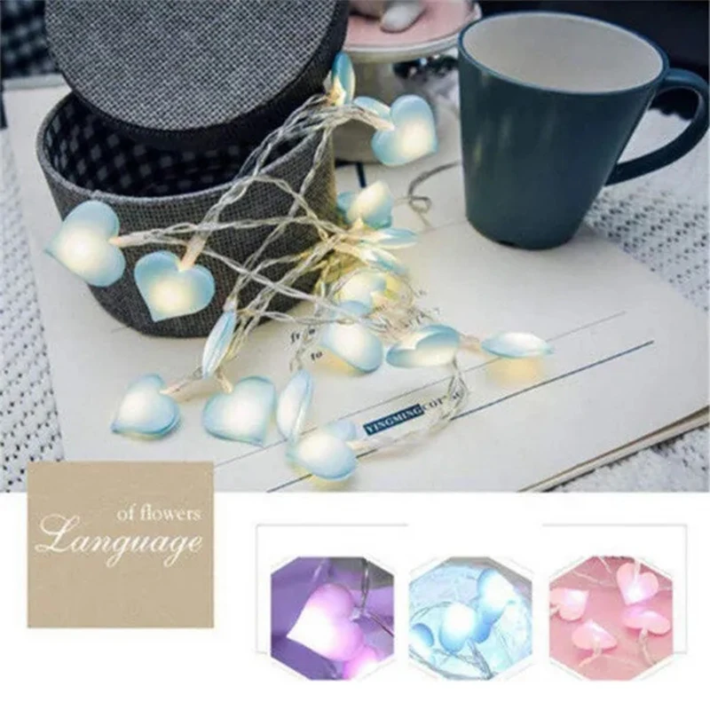 LED Heart Shape String Lights, Indoor Party, Jardim, Valentines Decor, Rosa, Roxo, Girl String Light, Dia dos Namorados, Fairy Lights
