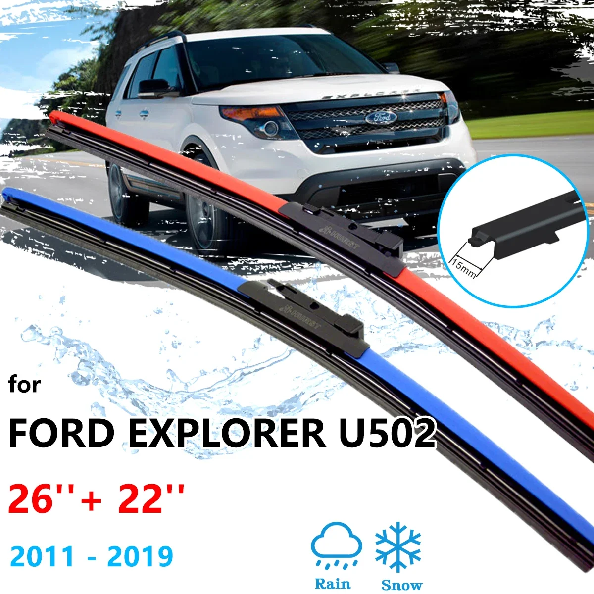 For Ford Explorer U502 2011~2019 Colorful Car Front Rear Wiper Blades Cutter Window Windshield Windscreen Cleaning Back Brushes