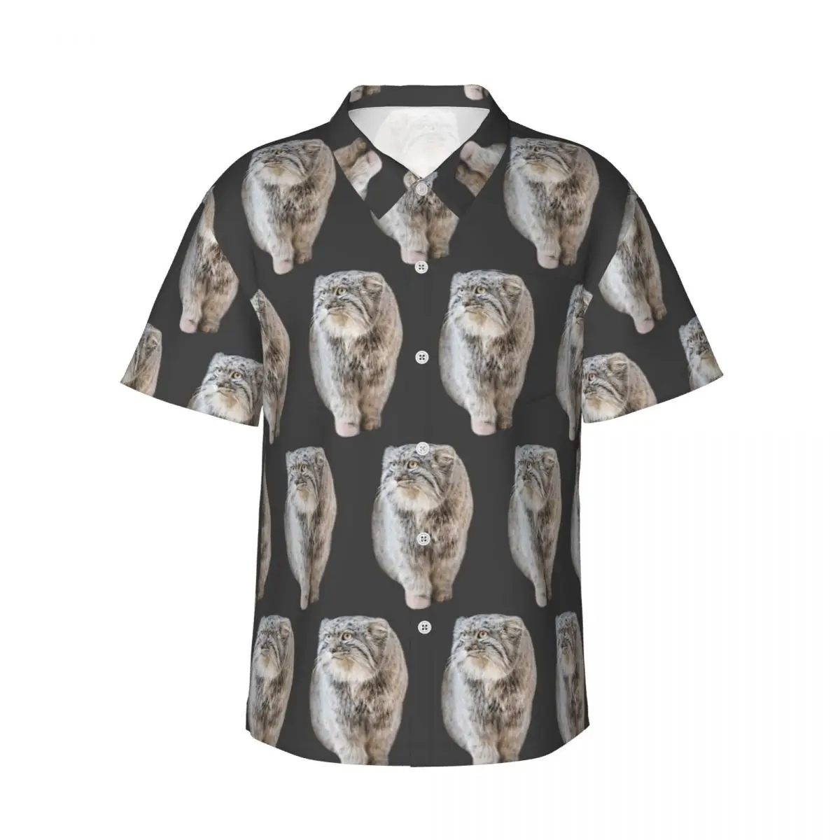 Round Pallas Cat Men's Shirts Hawaiian Short Sleeve Shirt Fashion Lapel Tops for Summer Beach
