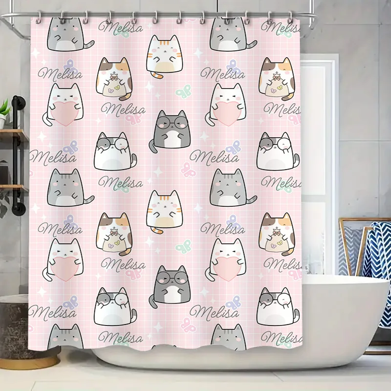 Delightful Pink and Gold Bath Shower Curtain with Lipstick Pattern for Modern Bathrooms Decorative Waterproof Fabric Hanging Rod