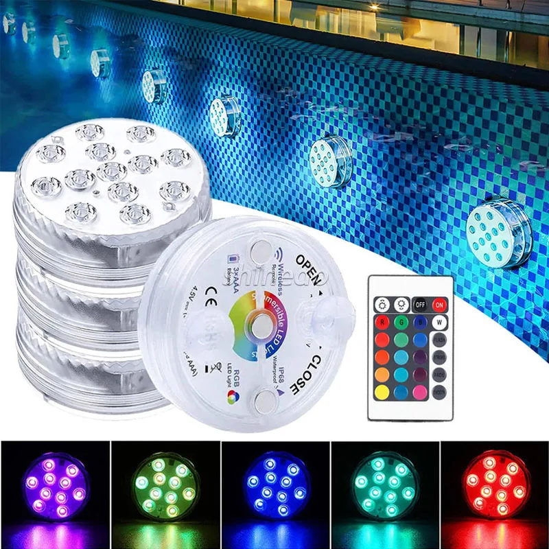 Luces LED sumergibles multicolores para piscina, lámpara nocturna subacuática impermeable IP68, jarrón, cuenco, fiesta, boda, decoración de Navidad