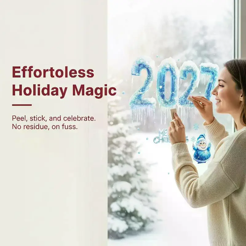 2027 New Year Christmas Window Stickers Double Sided Same Color Ice Snowflake Design For Home Holiday Party Decoration