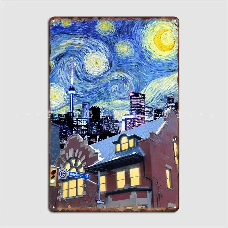 Starry Night Toronto Van Gogh Skyline Illustration Poster Metal Plaque Club Plaques Create Kitchen Tin Sign Poster