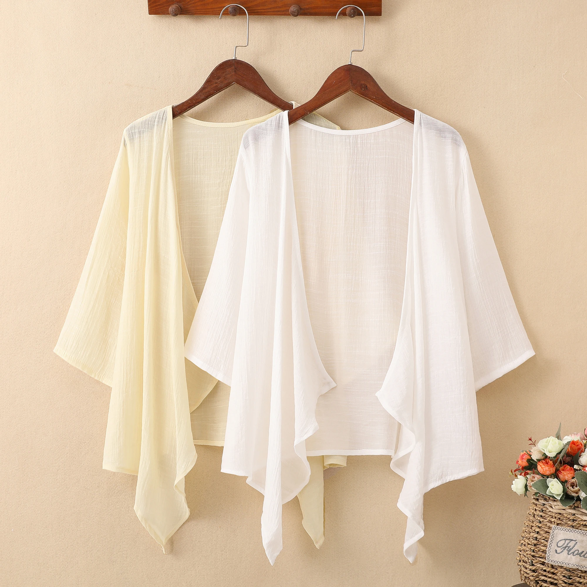 

Женская хлопково-льняная куртка, тонкая летняя верхняя одежда в стиле саль, кардиган с ремешком, платье, накидка, солнцезащитная одежда