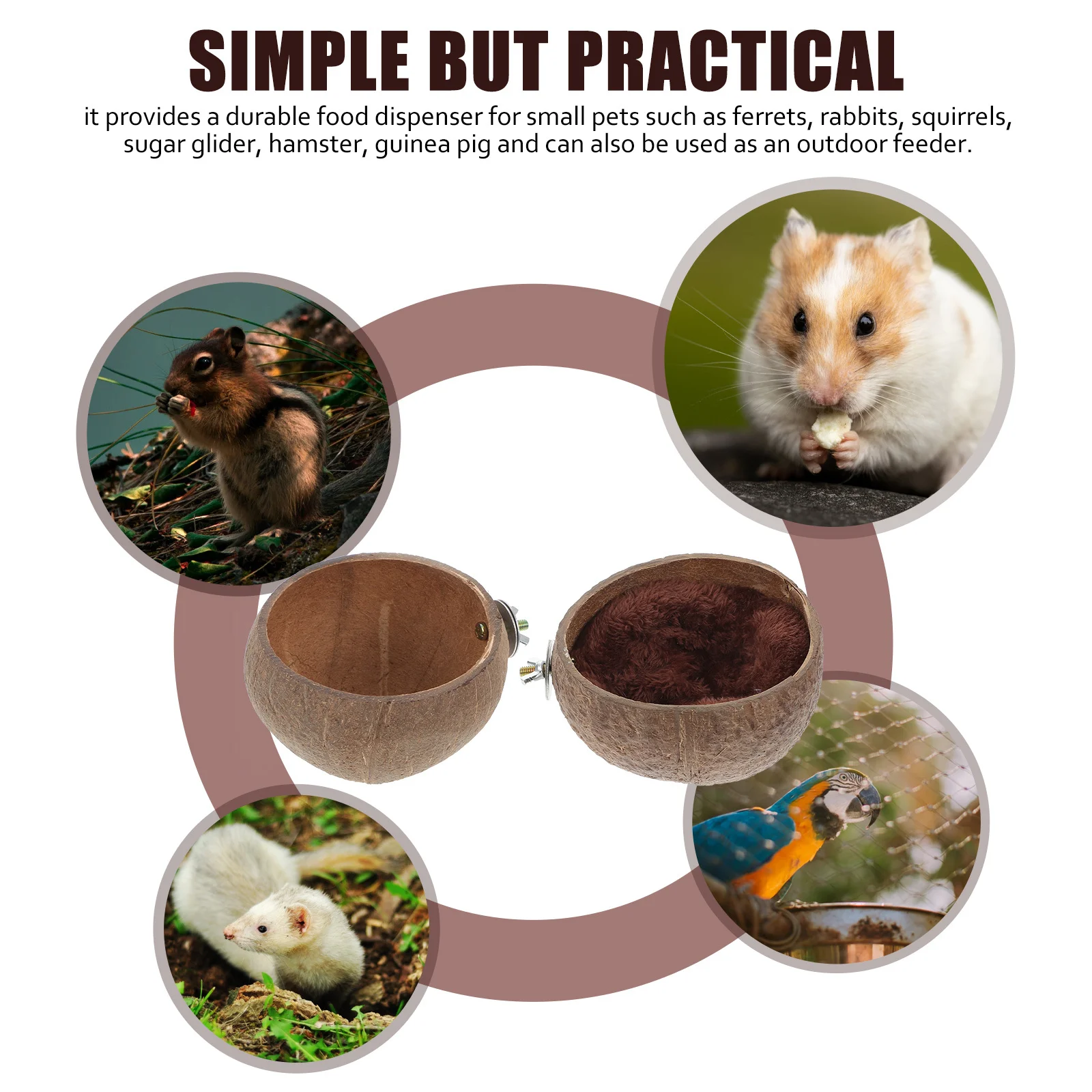 

1Set Coconut Shell Feeder Durable Natural Hamster Guinea Pig Pet Feeding Bowl Large Capacity Cage Feeder Snack Container