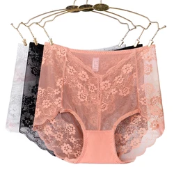 Women's Lace Briefs Large Size with High Waist New Transparent Mesh Panties Female Underwear Sexy Panty Plus Size Women 3XL 4XL