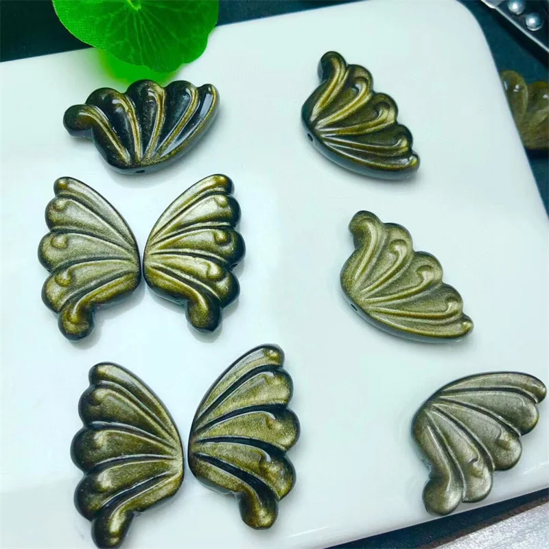 5PCS Natural Golden Obsidian Butterfly Wings Handmade Women Healing Crystal Lovers Girlfriend Jewelry Gift 17x19MM