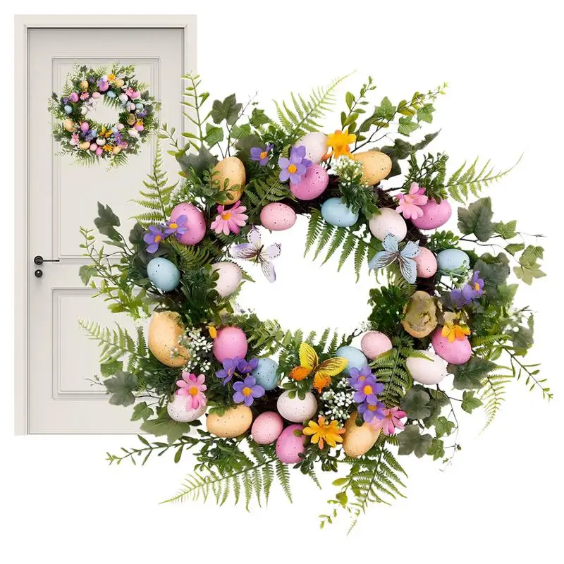 Corona de huevos de Pascua para decoración del hogar, guirnalda de huevos de colores, adornos creativos, decoración de pared, feliz día de Pascua, 2024