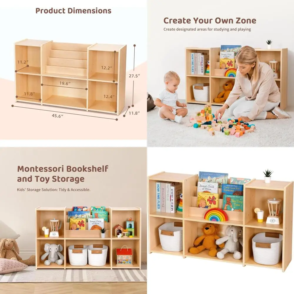 

Двухуровневая детская книжная полка и шкаф-органайзер для игрушек с 5 отделениями, идеально подходит для хранения в классе, игровой комнате и детском саду.