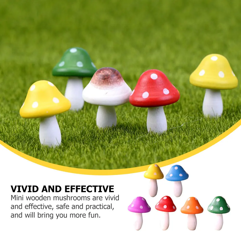 

6 Pcs Mini Wood Mushroom Ornaments Vivid Resin Decorations for Garden Plants Micro Landscape Safe Practical Photo Props Wooden