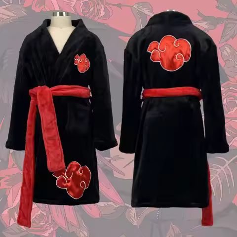 Naruto Anime Peripheral Cosplay Nightgown Uchiha Itachi Bathrobe Sasuke Flannel Lengthened Thick Cute Cartoon Creative Bathrobe
